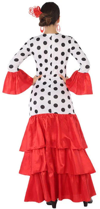 Disfraz de Flamenca Blanco con Volantes Rojos para Mujer Sevillanas Atosa